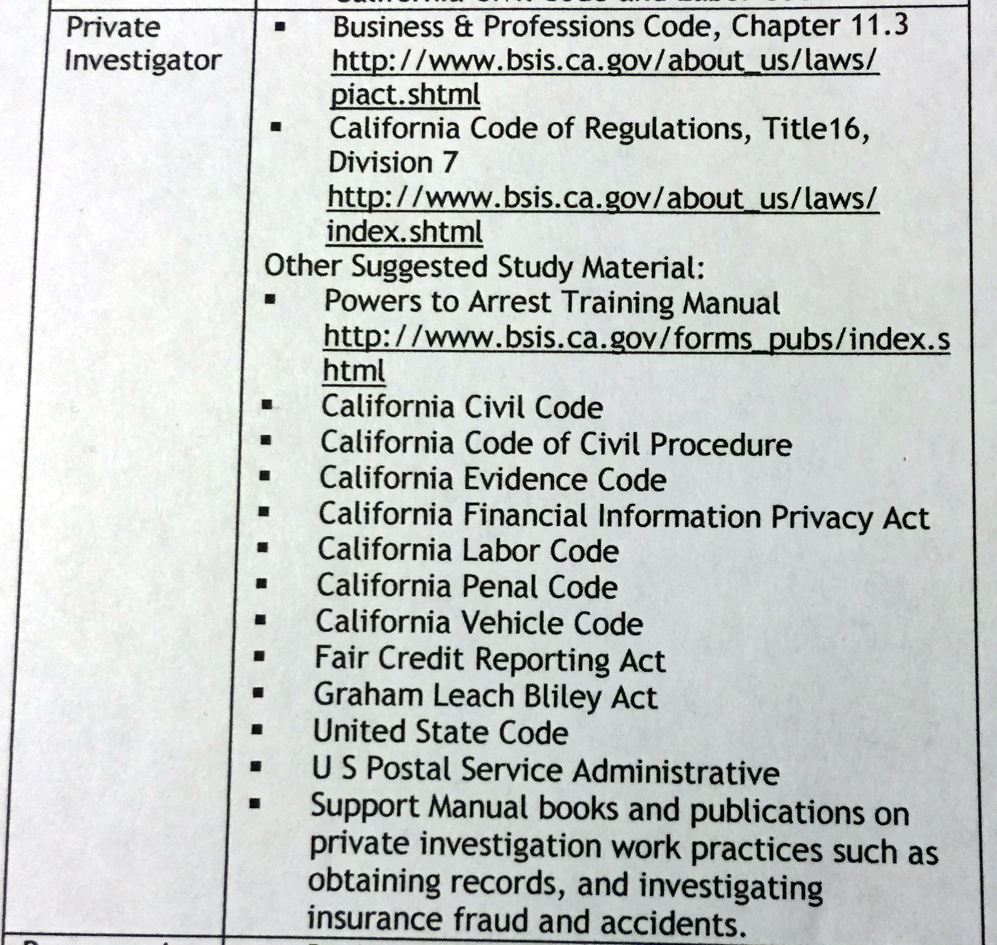 study guide California PI license exam